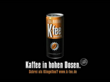 Kaffee in hohen Dosen with the orange text "Schrei als Klingelton? www.k-fee.de" (Translated to English as "Scream as a ringtone? www.k-fee.de")