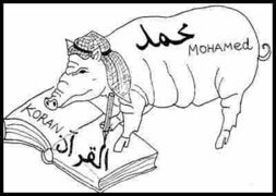 An offensive caricature of Mohamed as a pig